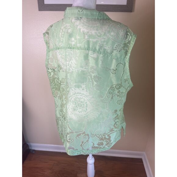 Bamboo Traders Womens Semi Sheer Batik Print Top Sz 2X Lime Green Fairy Retro - Picture 4 of 14